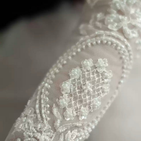 White Bridal Lace Gloves – Intricate Embroidered Long Wedding Gloves